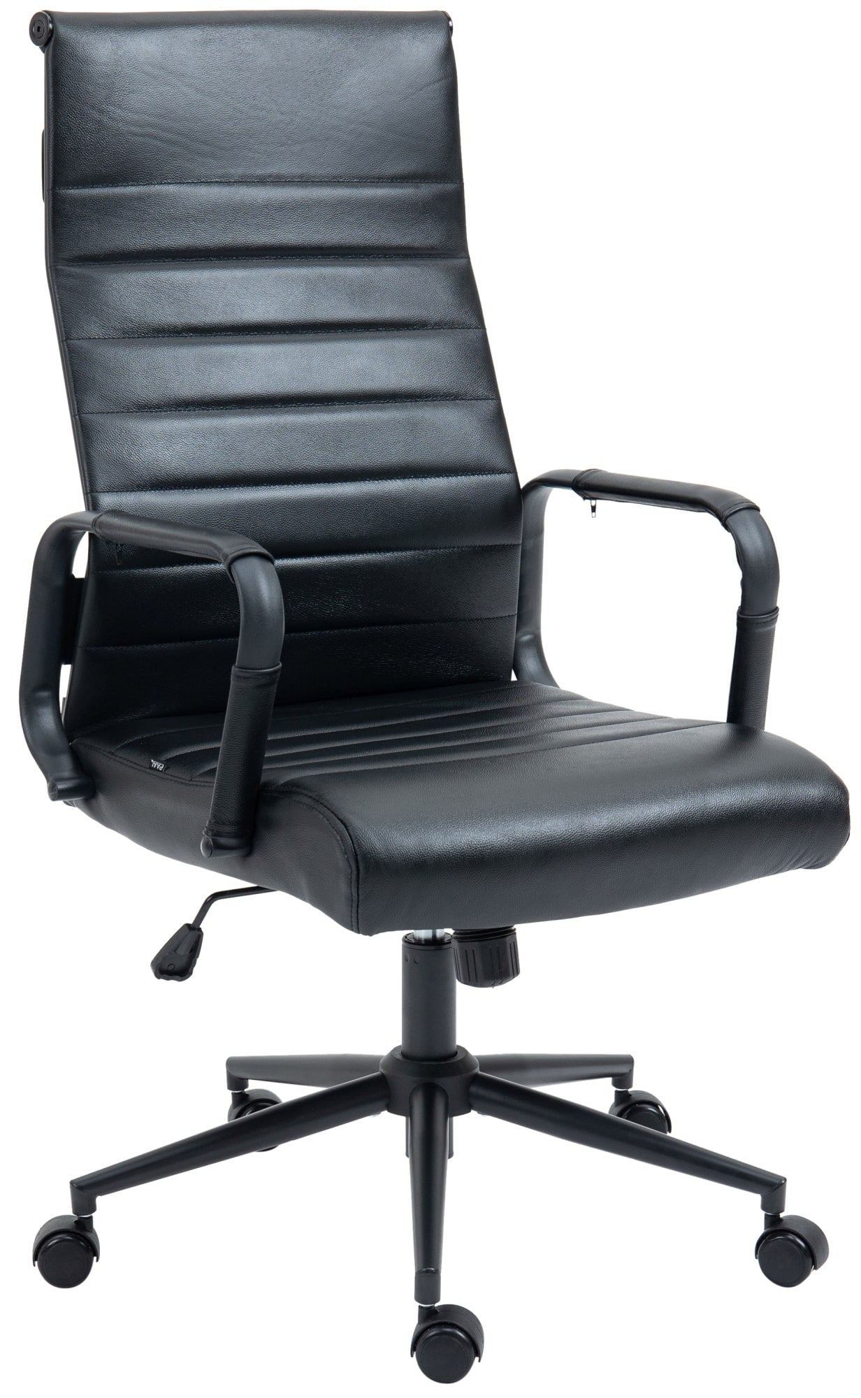 Exclusieve Bureaustoel, Ergonomische Zitstoel, Hoogwaardig Rundleer, Schommelmechanisme Kleur zwart/zwart