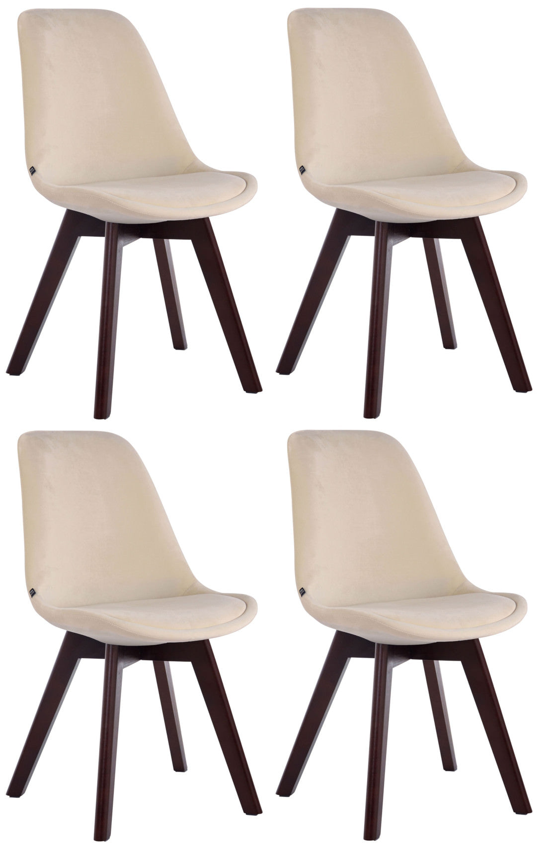 4-delige Set Eetkamerstoelen - Keukenstoelen - Comfortabel Fluweel & Hout Design Kleur crème Onderstel Kleur walnoot