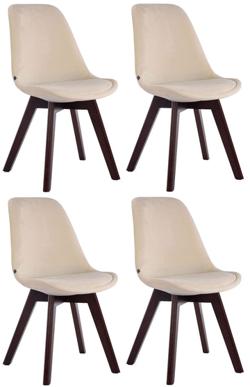 4-delige Set Eetkamerstoelen - Keukenstoelen - Comfortabel Fluweel & Hout Design Kleur crème Onderstel Kleur walnoot