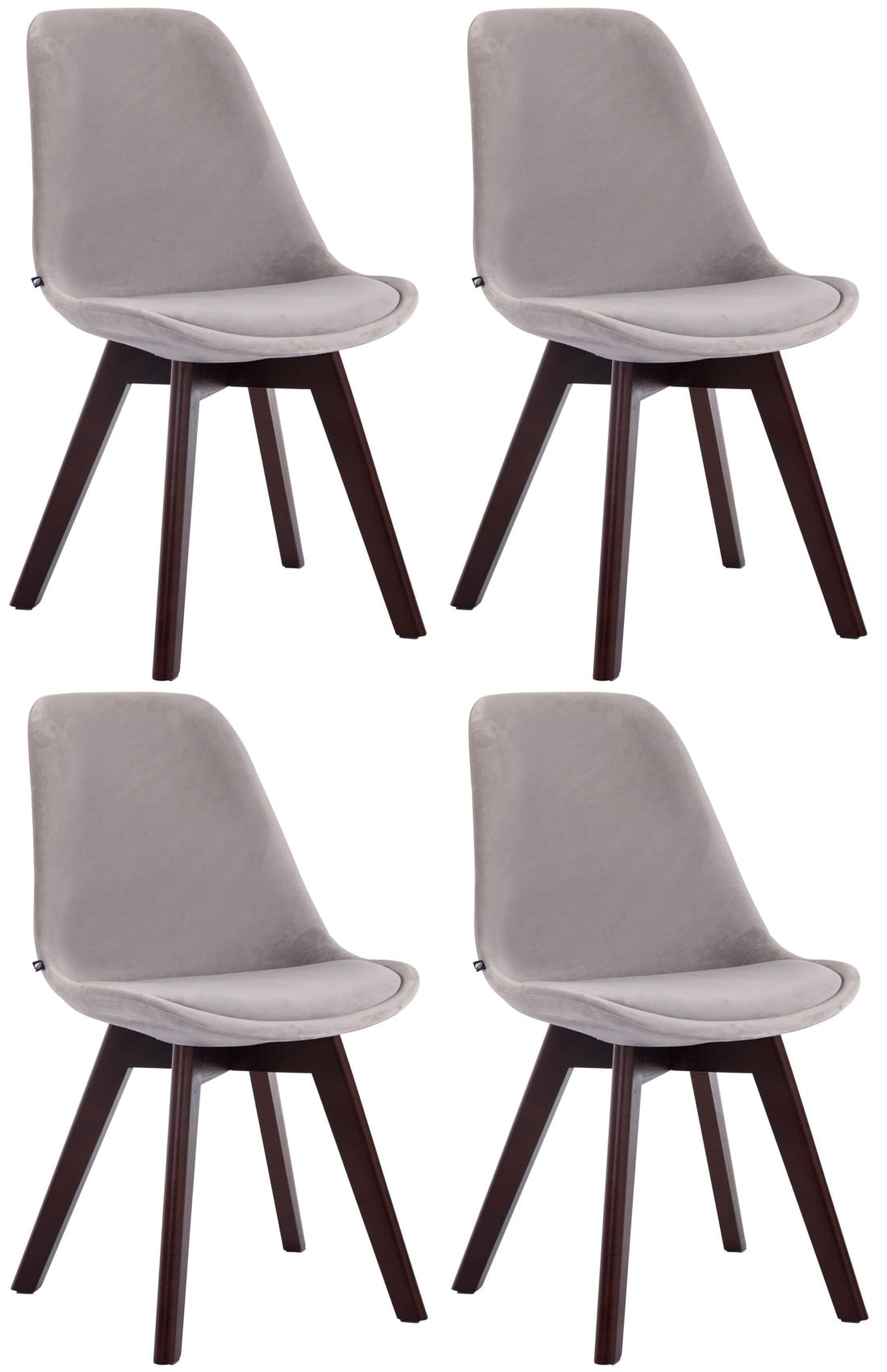 4-delige Set Eetkamerstoelen - Keukenstoelen - Comfortabel Fluweel & Hout Design Kleur crème Onderstel Kleur walnoot