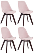 4-delige Set Eetkamerstoelen - Keukenstoelen - Comfortabel Fluweel & Hout Design Kleur roze Onderstel Kleur walnoot