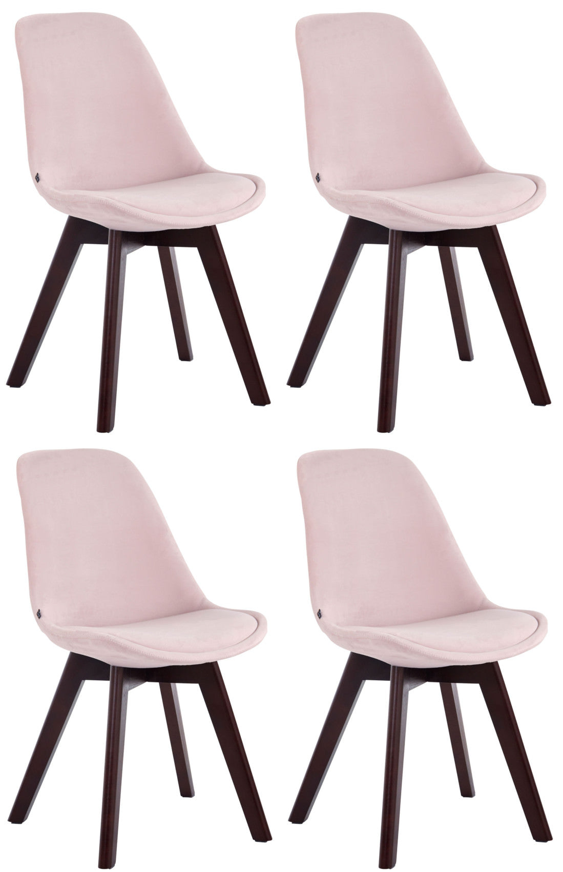 4-delige Set Eetkamerstoelen - Keukenstoelen - Comfortabel Fluweel & Hout Design Kleur roze Onderstel Kleur walnoot