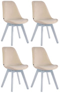 4-delige Set Eetkamerstoelen - Keukenstoelen - Comfortabel Fluweel & Hout Design Kleur crème Onderstel Kleur wit