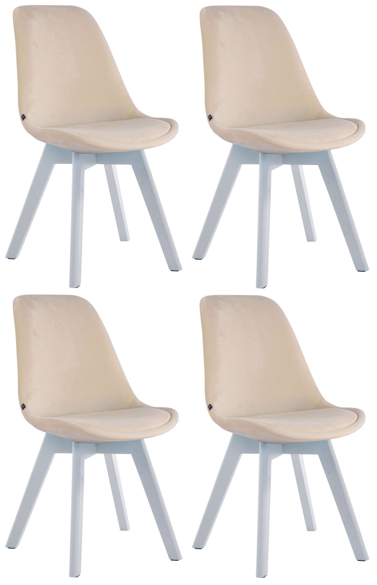 4-delige Set Eetkamerstoelen - Keukenstoelen - Comfortabel Fluweel & Hout Design Kleur crème Onderstel Kleur wit
