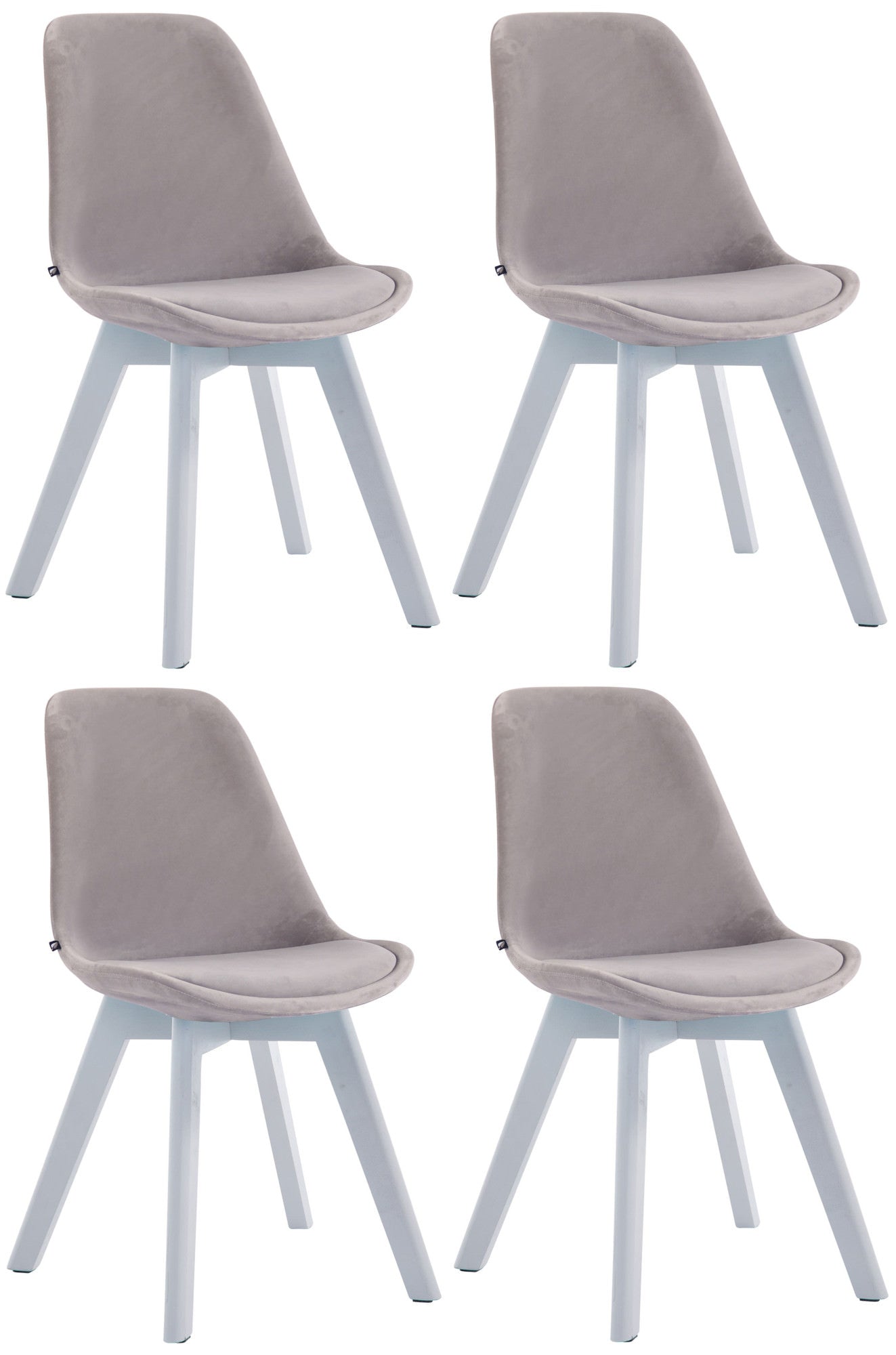 4-delige Set Eetkamerstoelen - Keukenstoelen - Comfortabel Fluweel & Hout Design Kleur grijs Onderstel Kleur wit