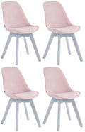 4-delige Set Eetkamerstoelen - Keukenstoelen - Comfortabel Fluweel & Hout Design Kleur roze Onderstel Kleur wit