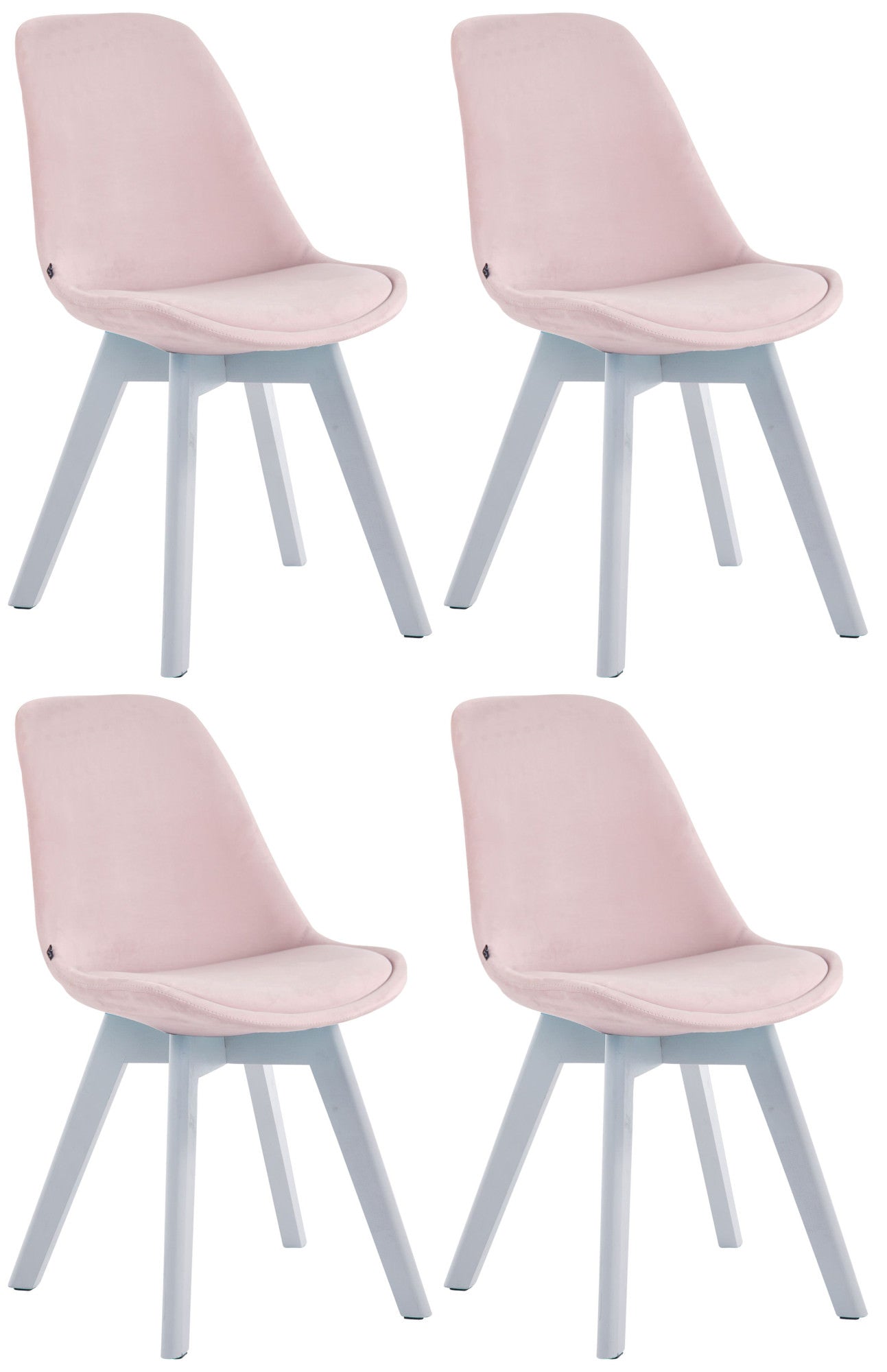 4-delige Set Eetkamerstoelen - Keukenstoelen - Comfortabel Fluweel & Hout Design Kleur roze Onderstel Kleur wit