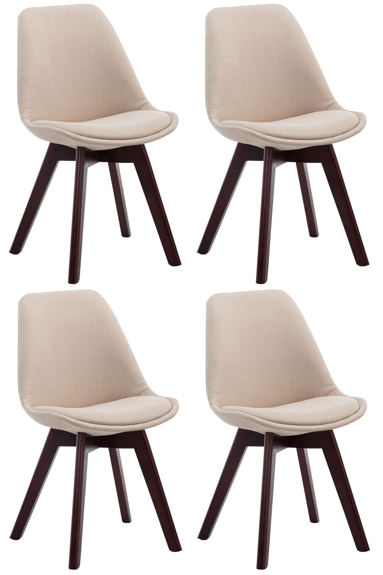 4-delige set Bezoekersstoelen - Eetkamerstoelen - Comfortabele Zithouding Kleur crème Onderstel Kleur walnoot