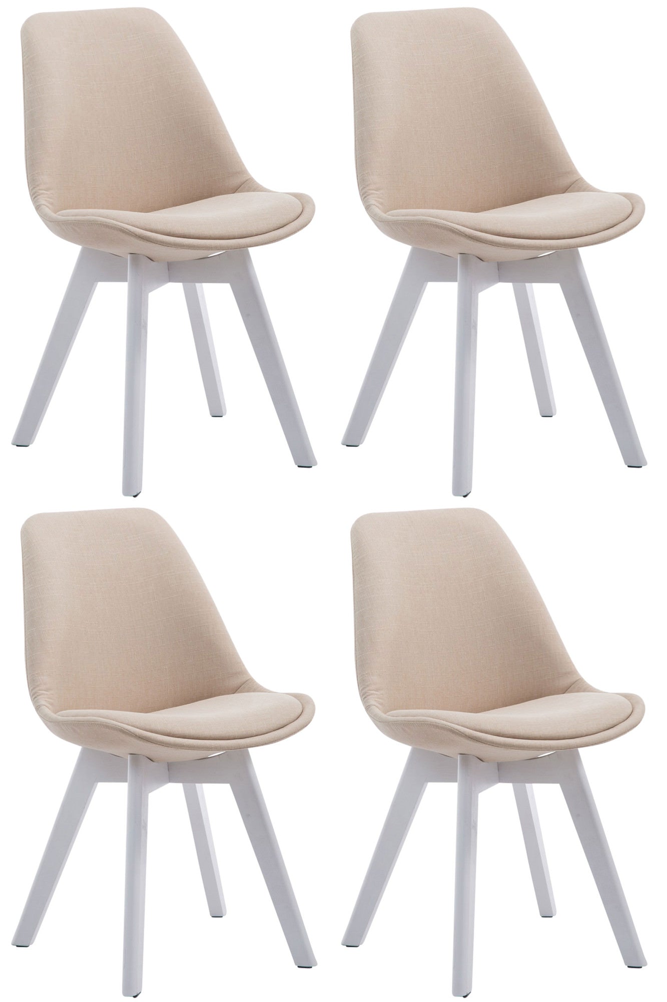 4-delige set Bezoekersstoelen - Eetkamerstoelen - Comfortabele Zithouding Kleur crème Onderstel Kleur wit