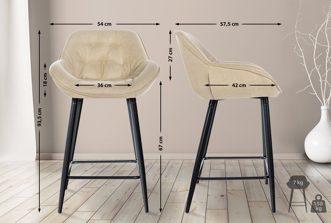 Moderne Barkruk - Hoge Kruk - Comfortabele Zitting, Stabiel metalen frame Kleur crème