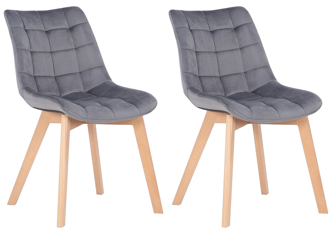 Set van 2 Fluwelen Eetkamerstoelen - Dining Chairs - Comfortabele Zithouding Kleur grijs