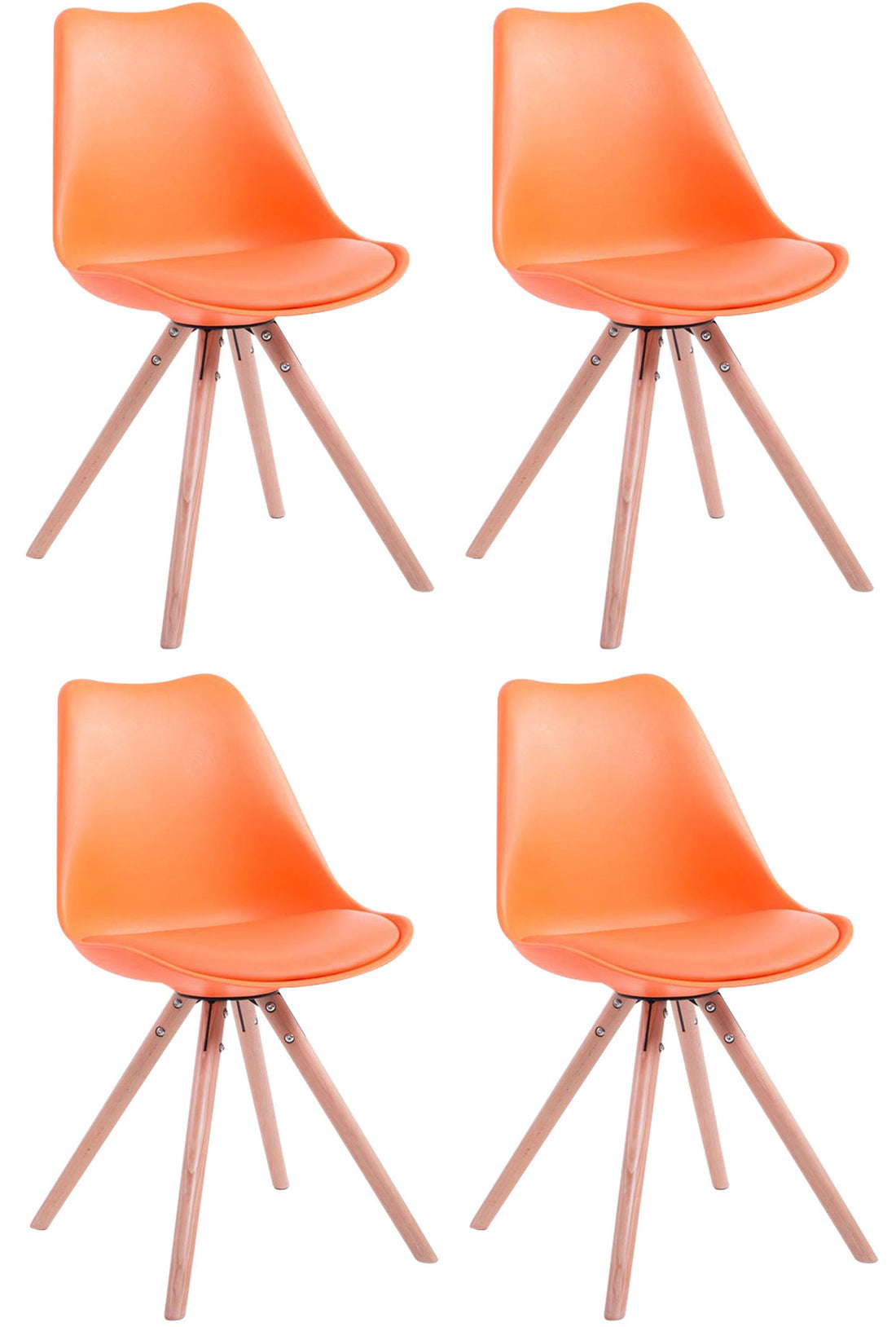 4-delige Set Stoelen Kunstleer - Bezoekersstoelen - Luxe Comfort & Modern Design Kleur oranje Onderstel Kleur natuur
