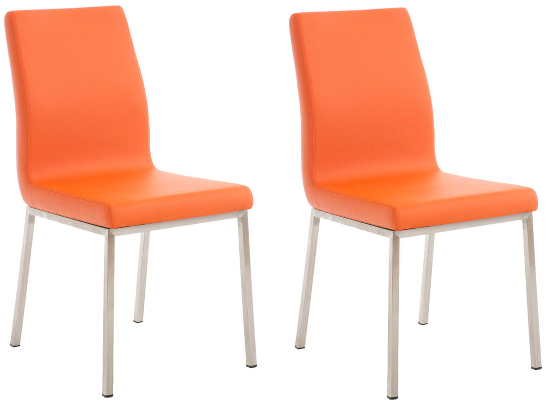 Set van 2 Design Eetkamerstoelen - Keukenstoelen - Comfortabele Kunstleren Zitting Kleur oranje