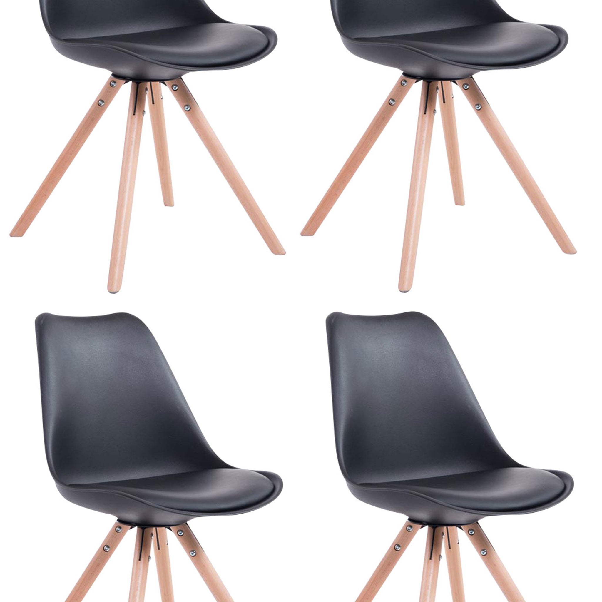 Set van 4 Eetkamerstoelen, Dining Chairs, Hoog Comfort - Kunstleer & Hout Kleur zwart