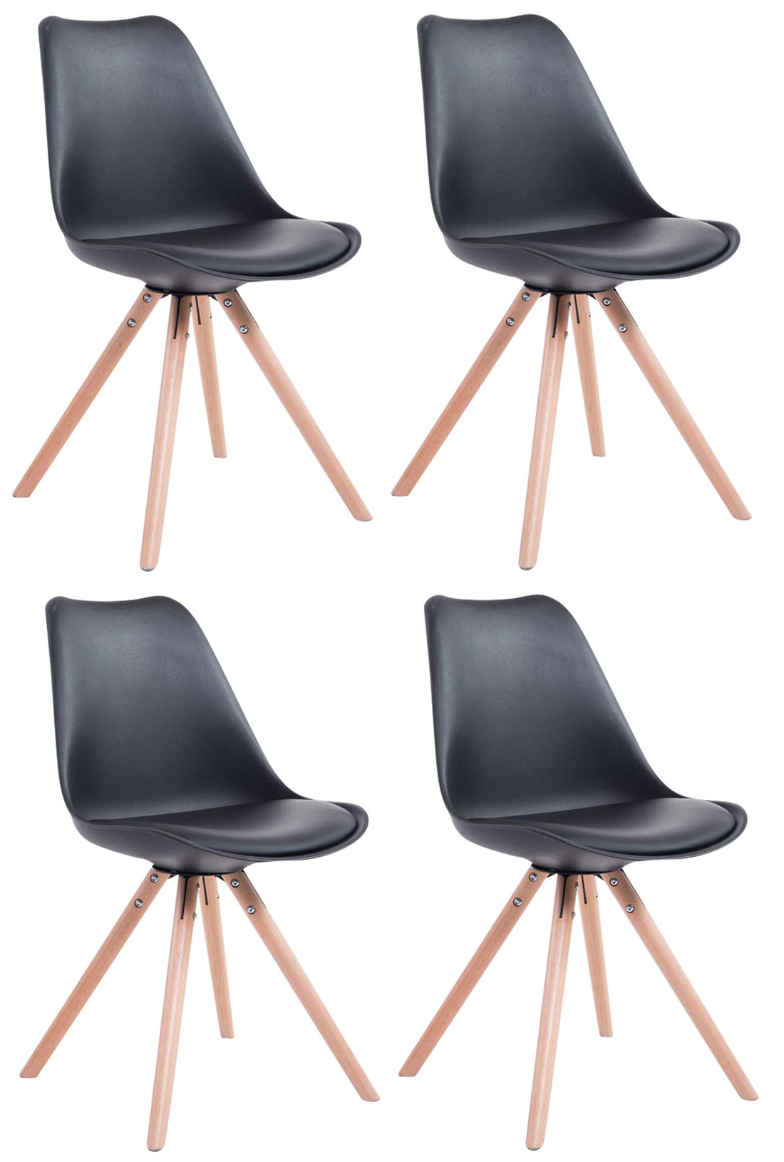 Set van 4 Eetkamerstoelen, Dining Chairs, Hoog Comfort - Kunstleer & Hout Kleur zwart