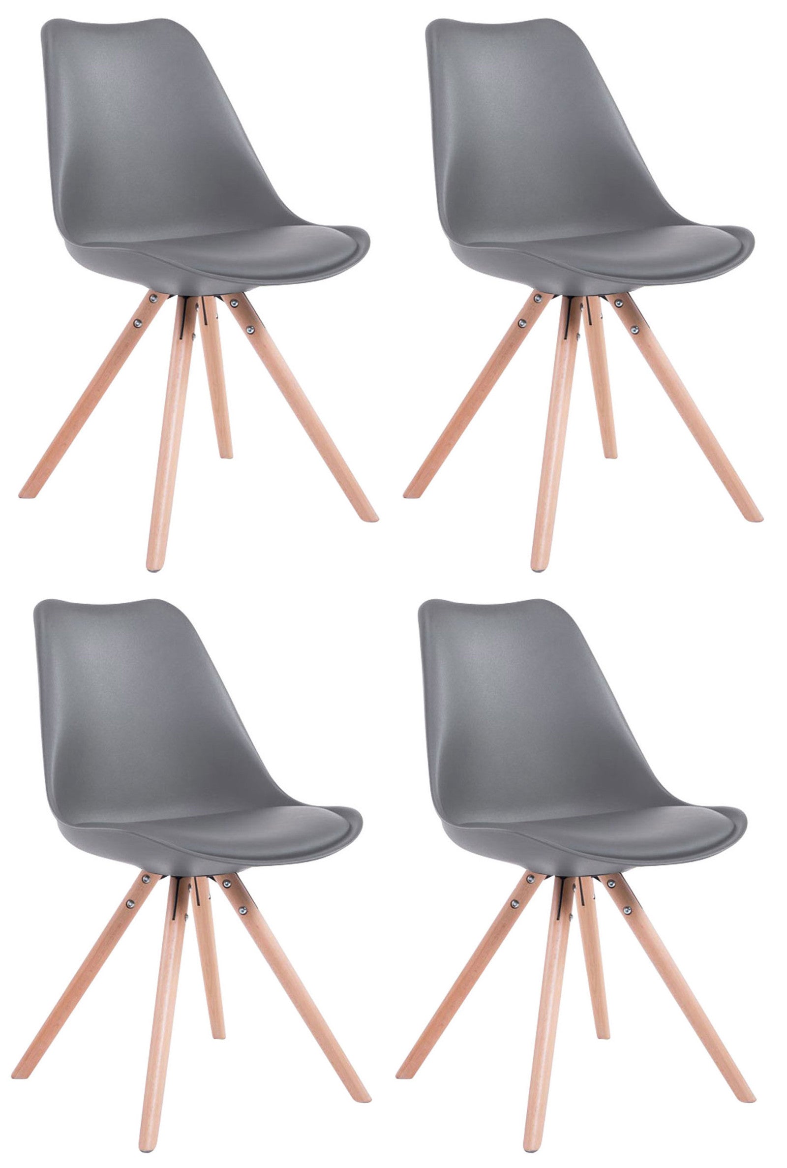 4-delige Set Stoelen Kunstleer - Bezoekersstoelen - Luxe Comfort & Modern Design Kleur grijs Onderstel Kleur natuur
