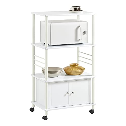 Witte Magnetron Plank - Keuken Opbergwagen op Wielen - Keukenkast - 3 Planken + 1 Kast