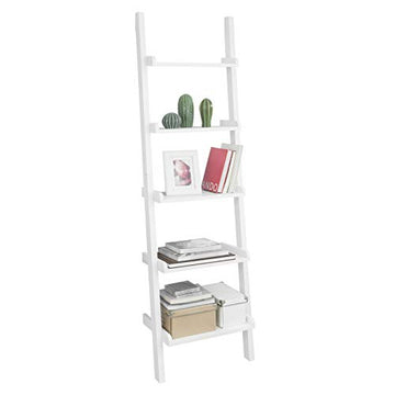 Wit Modern 5-laags houten ladderplank-opbergrek Wandplank Boekenkast