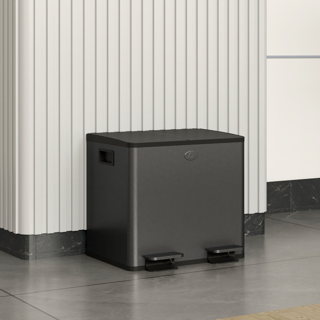 Doppel-Treteimer 2 x 15 L - Mülltrennung | Farbe: Grau | Abmessungen: 41.7x36.6x43.2 cm