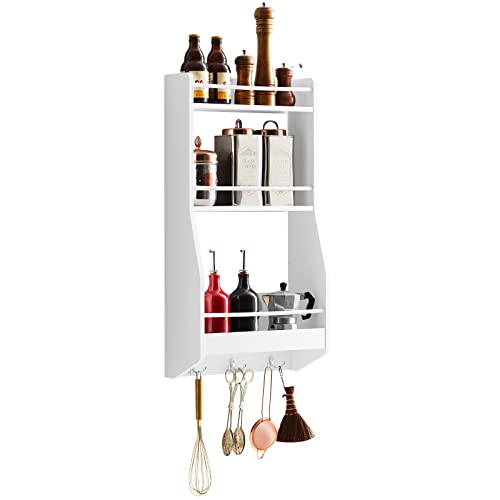Wandgemonteerd Plankrek met 3 Planken & 3 Haken - Keuken Wandplank Kruidenrek-Keuken Opbergrek Plank