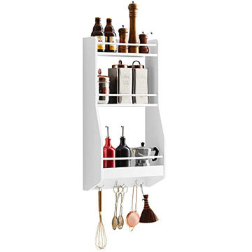 Wandgemonteerd Plankrek met 3 Planken & 3 Haken - Keuken Wandplank Kruidenrek-Keuken Opbergrek Plank