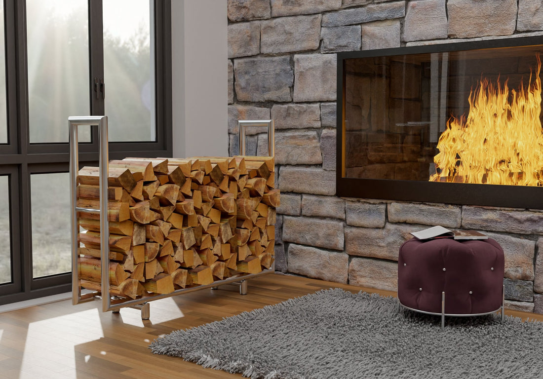 Houtopslag, Roestvrij Staal - Houtrek - Slijtvaste Poedercoating Kleur roestvrij staal