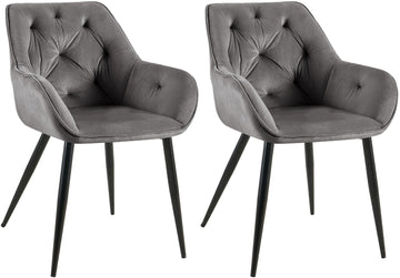 Set van 2 Fluwelen Eetkamerstoelen - Keukenstoelen - Comfortabel en Stijlvol Design Kleur donkergrijs