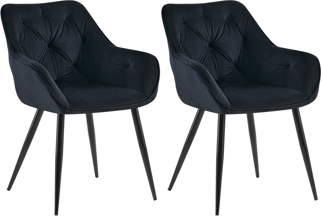 Luxe Fluwelen Eetkamerstoelen - Comfortabel - Stabiel Metaal Frame, Set van 2 Kleur zwart