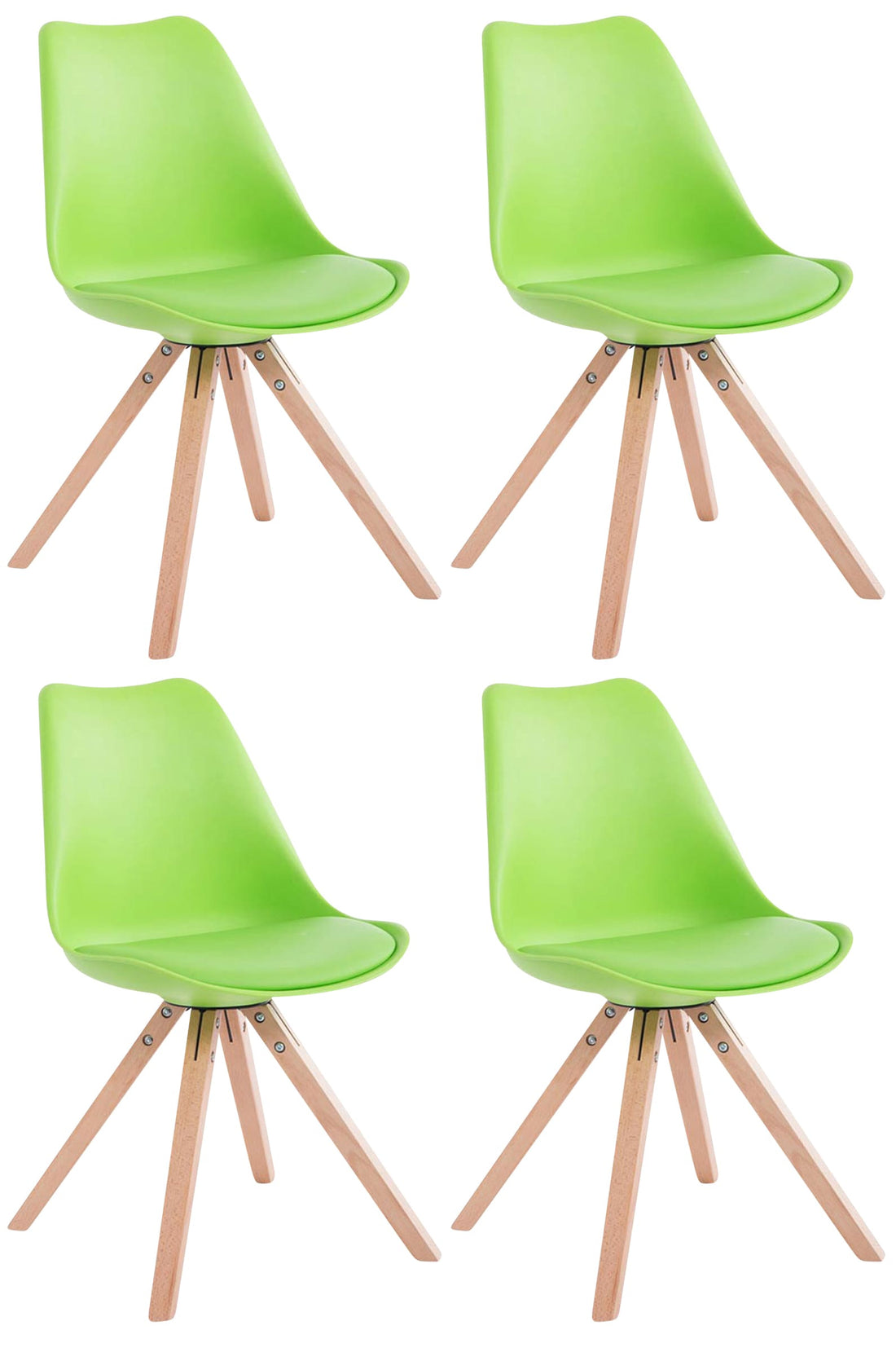 4-delige Stoelenset Kunstleer - Gastenstoelen - Optimaal Zitcomfort Kleur groen Onderstel Kleur natuur