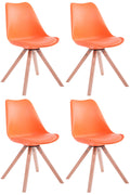 4-delige Stoelenset Kunstleer - Gastenstoelen - Optimaal Zitcomfort Kleur oranje Onderstel Kleur natuur
