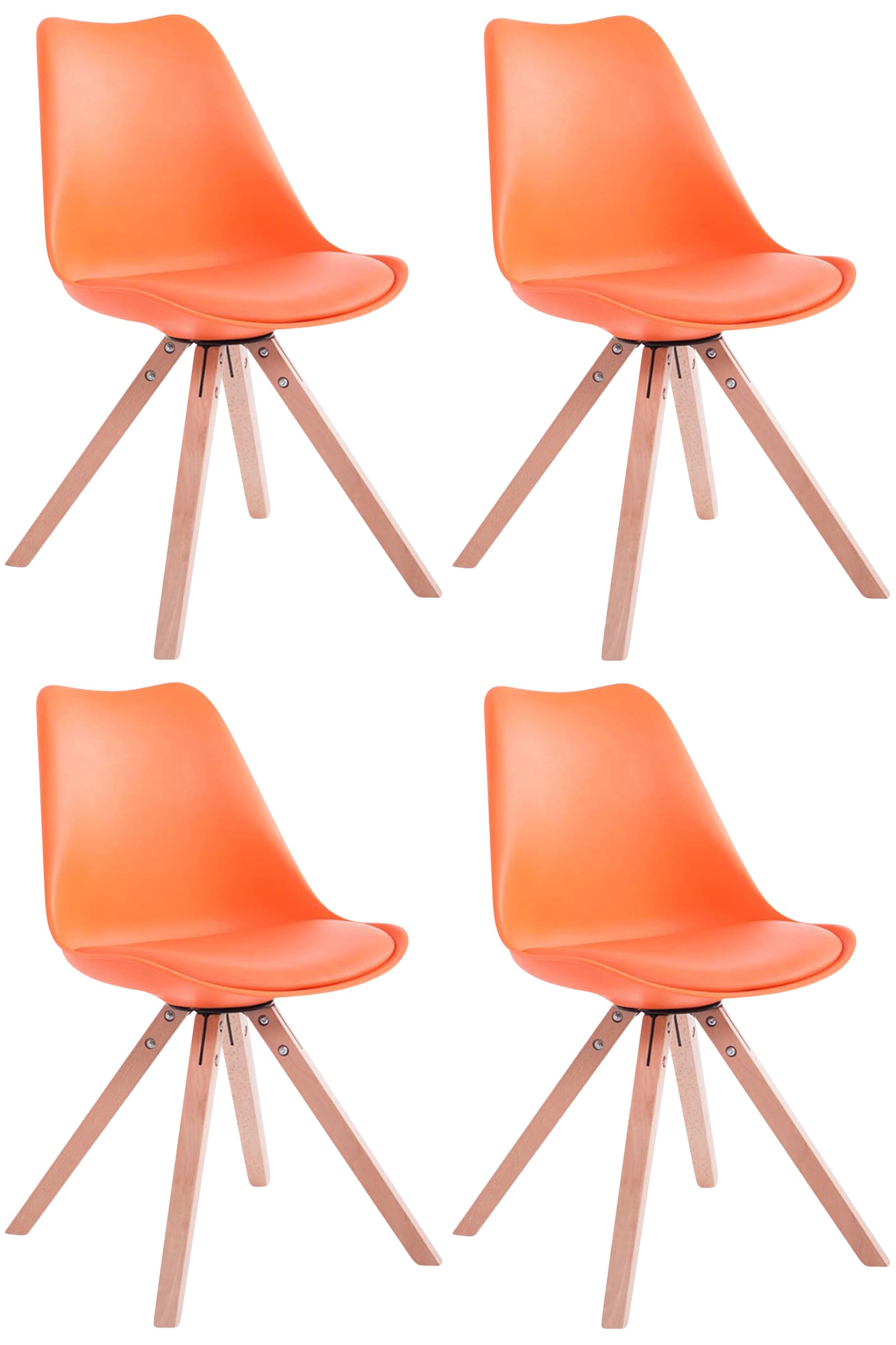 4-delige Stoelenset Kunstleer - Gastenstoelen - Optimaal Zitcomfort Kleur oranje Onderstel Kleur natuur