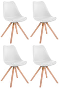 4-delige Stoelenset Kunstleer - Gastenstoelen - Optimaal Zitcomfort Kleur wit Onderstel Kleur natuur