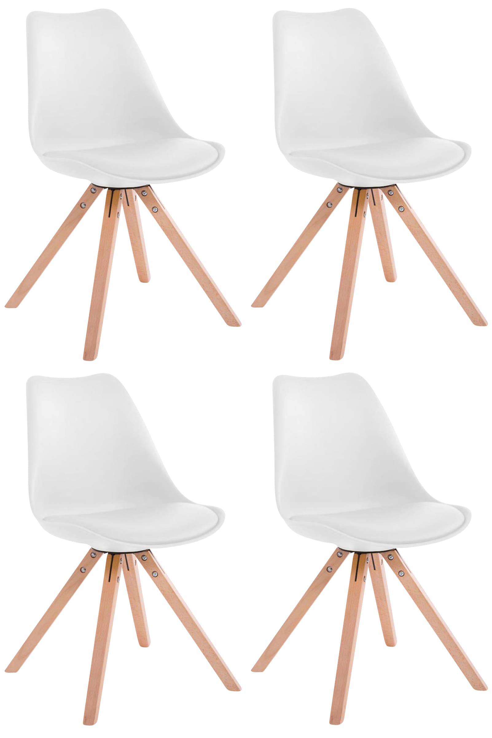 4-delige Stoelenset Kunstleer - Gastenstoelen - Optimaal Zitcomfort Kleur wit Onderstel Kleur natuur