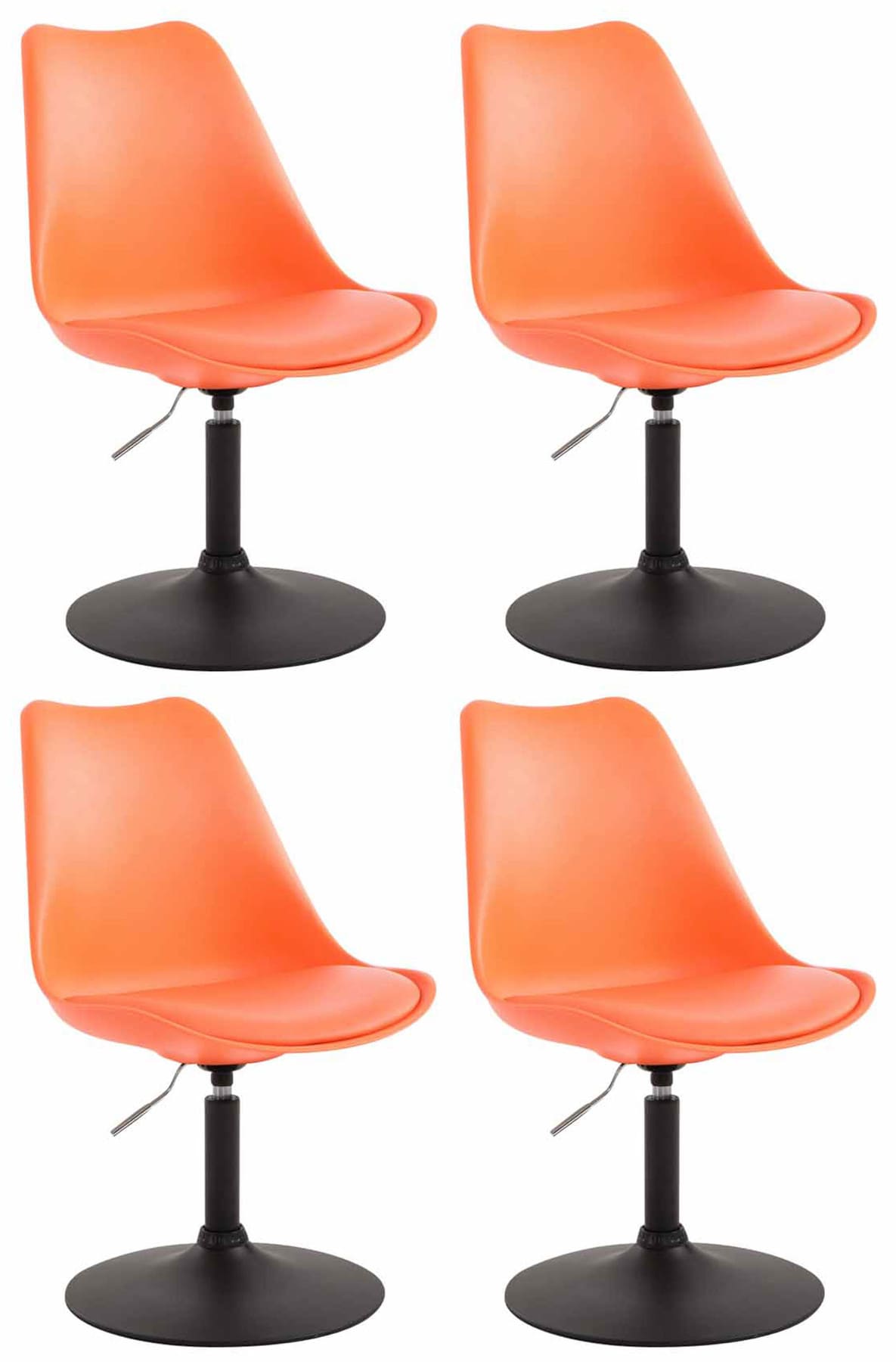 4-delige set Eetkamerstoelen - Keukenstoelen - Comfortabel & 360° Draaibaar Design Kleur oranje Onderstel Kleur zwart