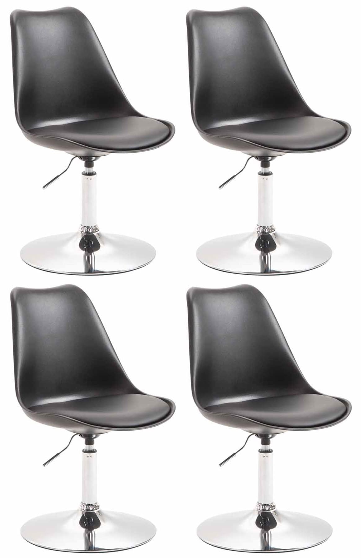 Set van 4 Draaibare Eetkamerstoelen - Kunststof - Verstelbare Hoogte en 360° Rotatie Kleur zwart