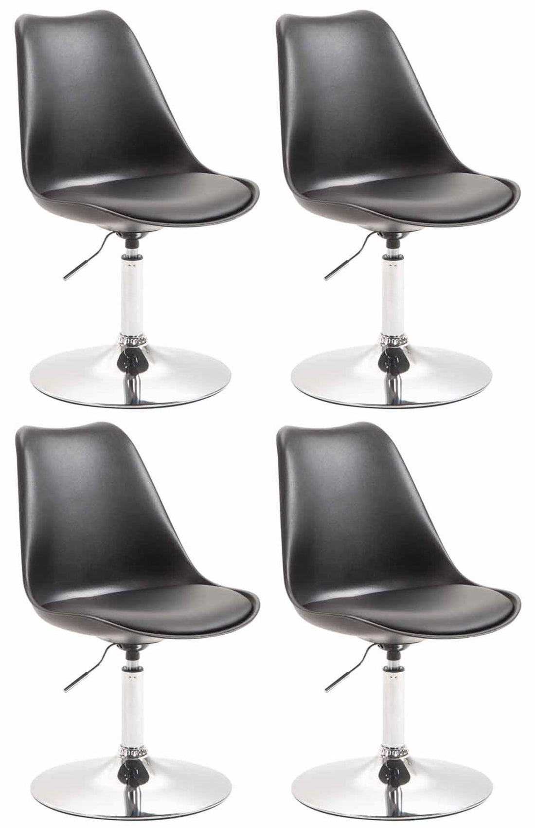 Set van 4 Draaibare Eetkamerstoelen - Kunststof - Verstelbare Hoogte en 360° Rotatie Kleur zwart