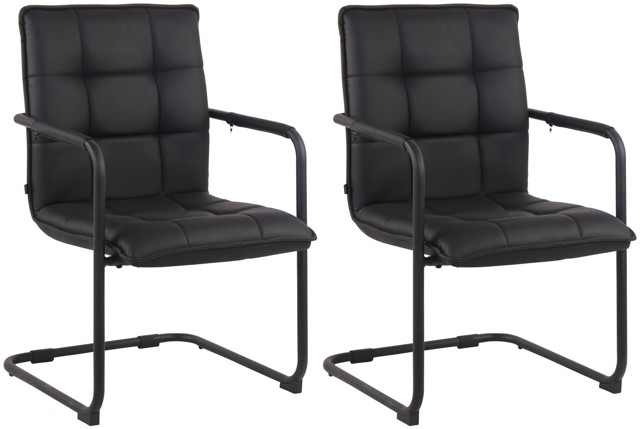 Set van 2 Eetkamerstoelen - Dining chairs - Hoog zitcomfort - Kunstleer en Metaal Kleur zwart