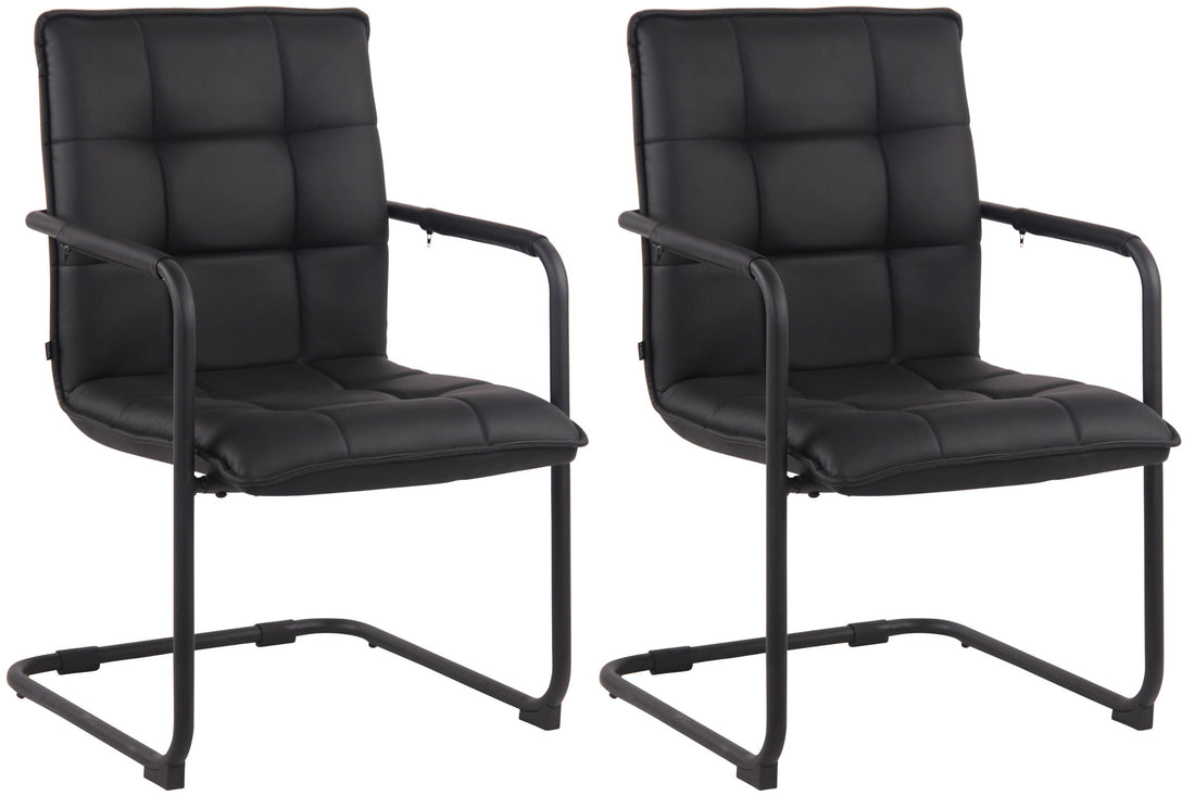 Set van 2 Eetkamerstoelen - Dining chairs - Hoog zitcomfort - Kunstleer en Metaal Kleur zwart