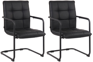 Set van 2 Eetkamerstoelen - Dining chairs - Hoog zitcomfort - Kunstleer en Metaal Kleur zwart