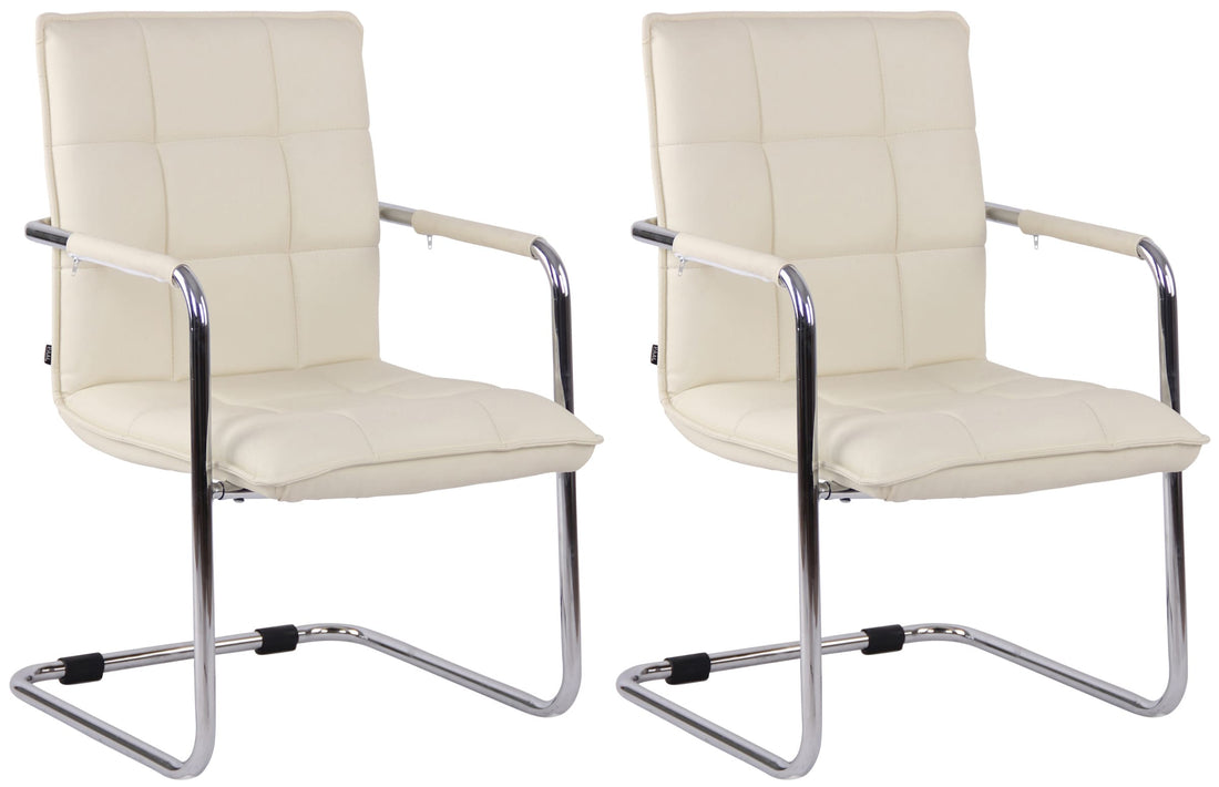 2-delige set Eetkamerstoelen - Dining Chairs - Hoog zitcomfort en stijlvol (kunstleer en metaal) Kleur crème
