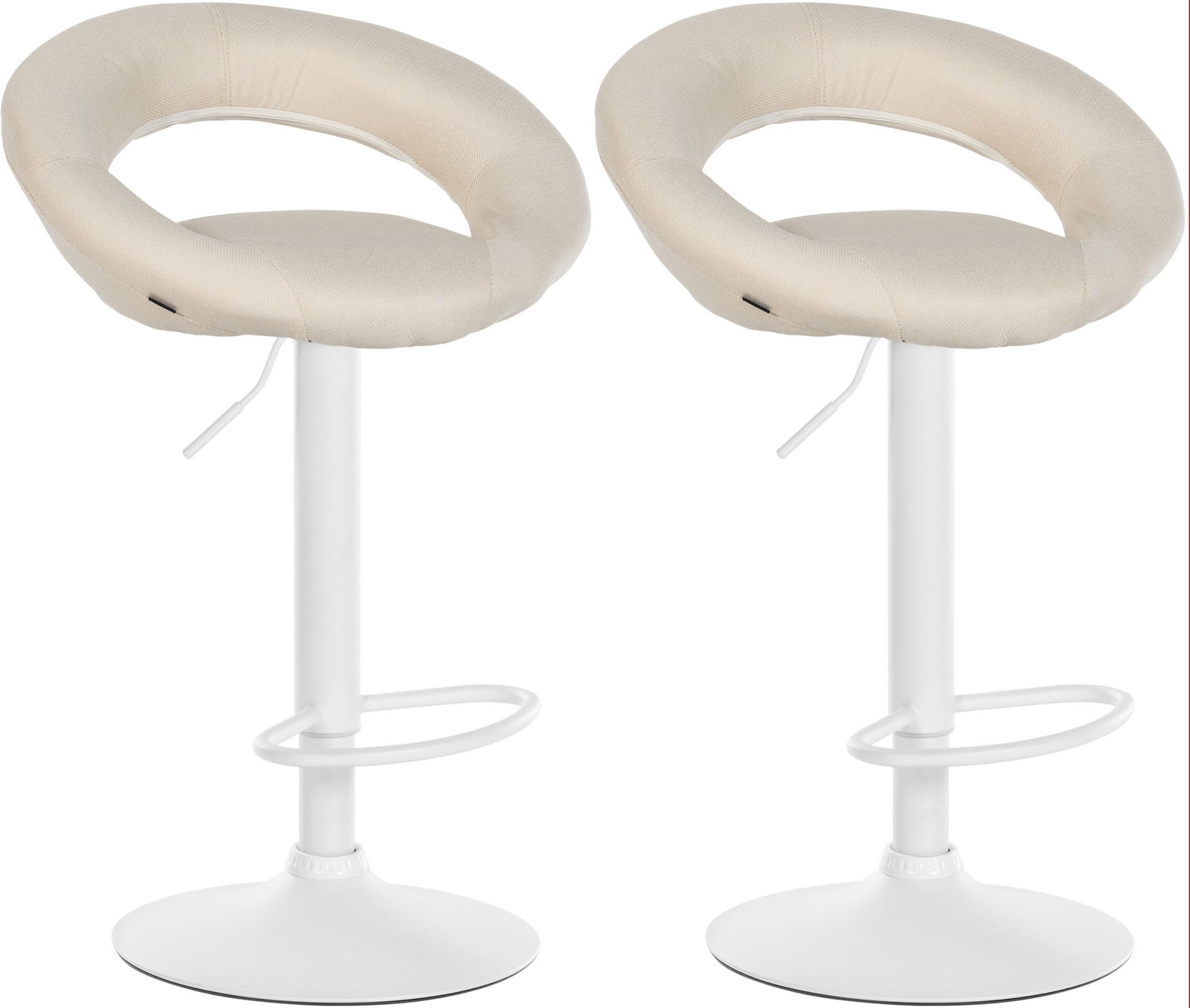 Barkrukset Stoffen Bekleding - Keukenkrukken - Hoogte Verstelbaar en Ergonomisch Design Kleur crème Onderstel Kleur wit