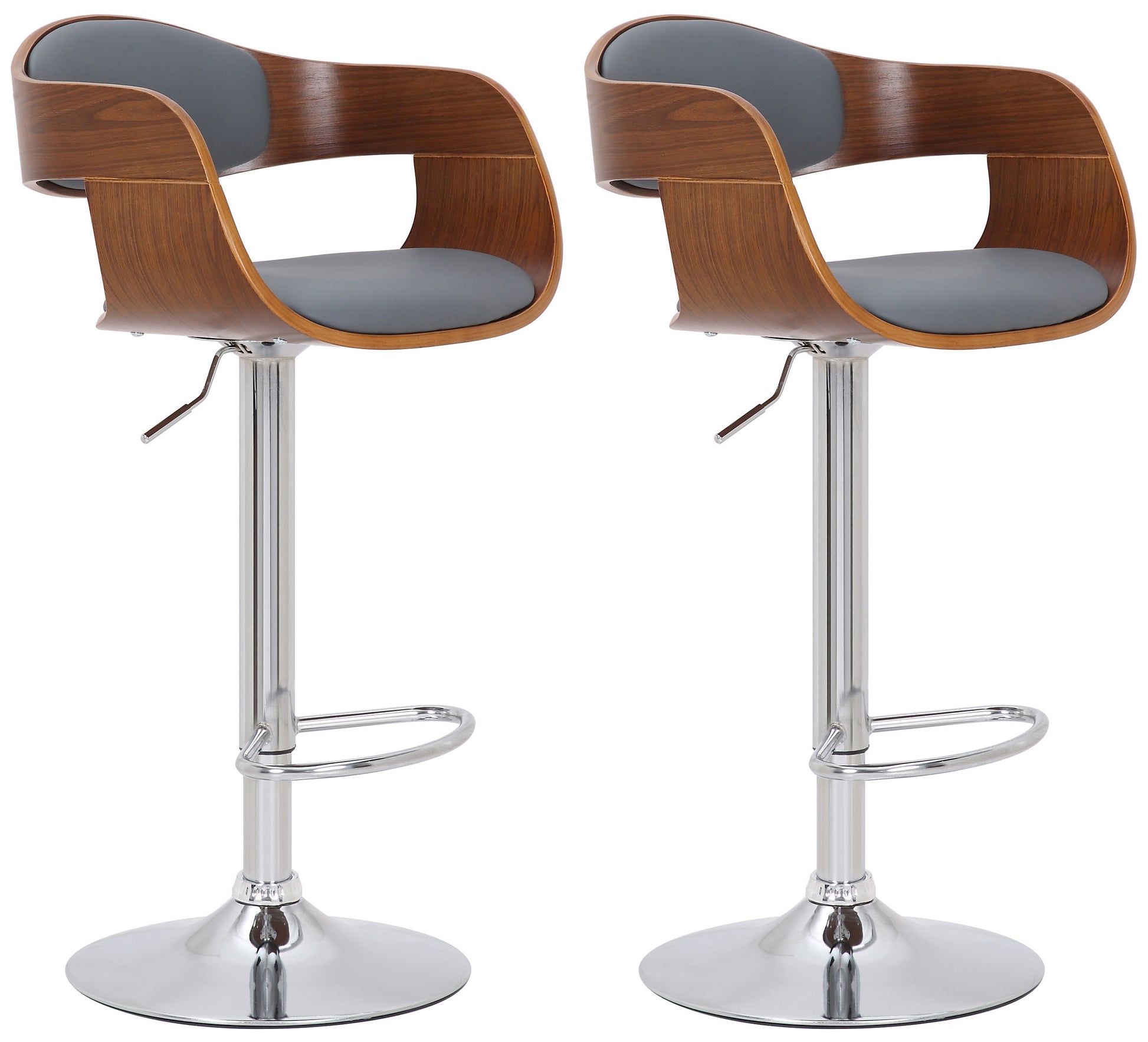Set van 2 Kunstleren Barkrukken - Design Krukken - Traploos Verstelbaar voor Optimaal Comfort Kleur walnoot/grijs