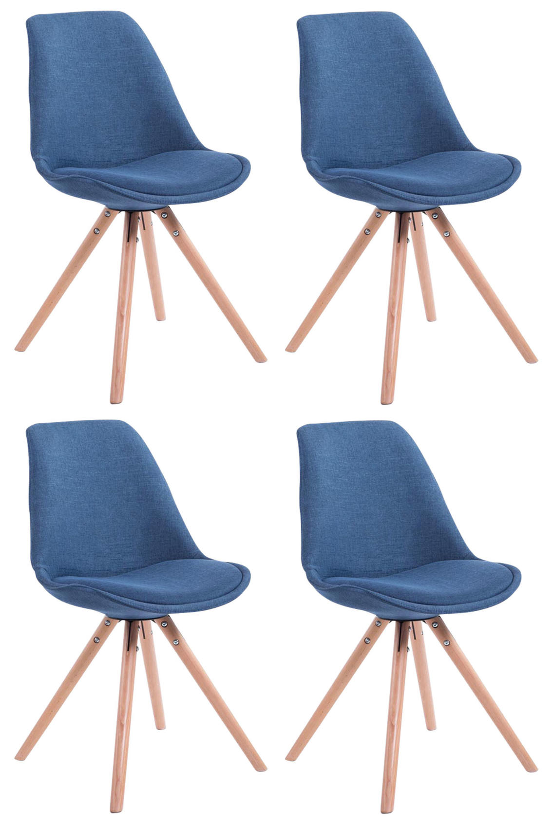 Set van 4 Bezoekersstoelen - Gaststoelen - Elegant Ontwerp met Stabiel Houten Onderstel Kleur blauw Onderstel Kleur natuur
