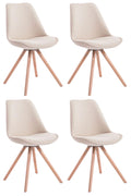 Set van 4 Bezoekersstoelen - Gaststoelen - Elegant Ontwerp met Stabiel Houten Onderstel Kleur crème Onderstel Kleur natuur