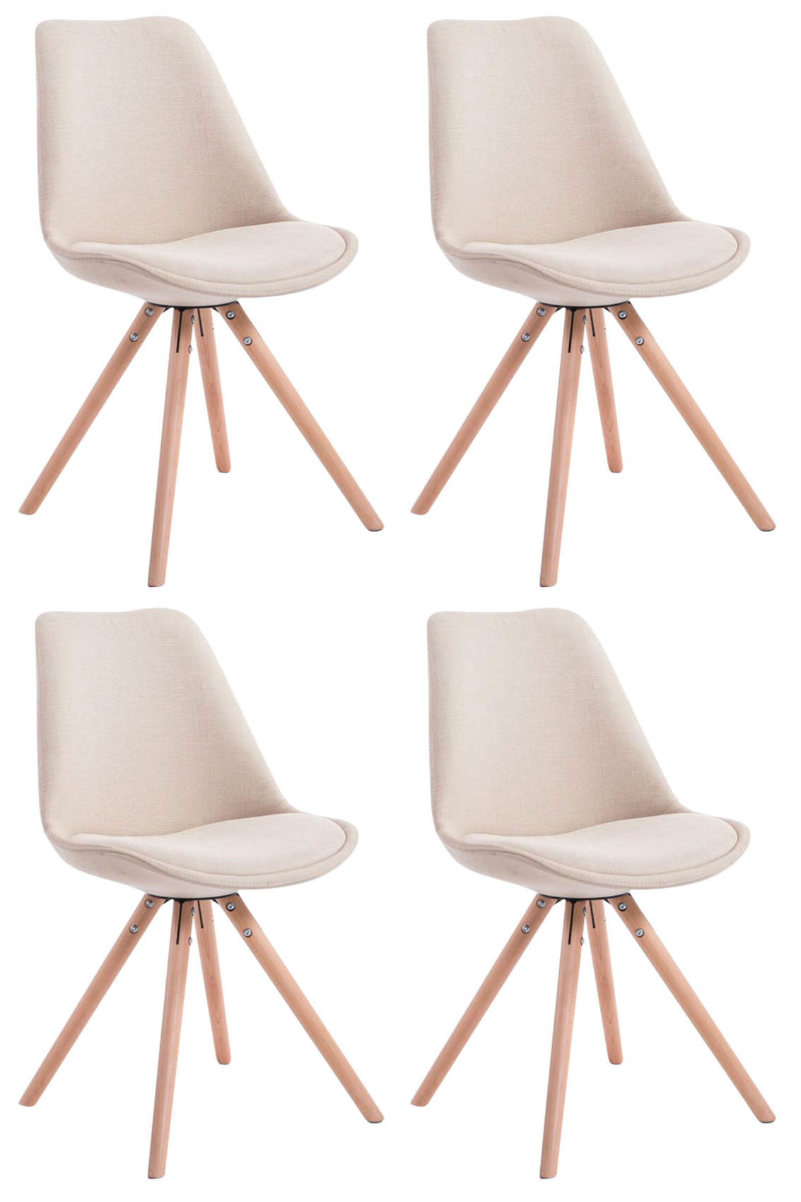 Set van 4 Bezoekersstoelen - Gaststoelen - Elegant Ontwerp met Stabiel Houten Onderstel Kleur crème Onderstel Kleur natuur
