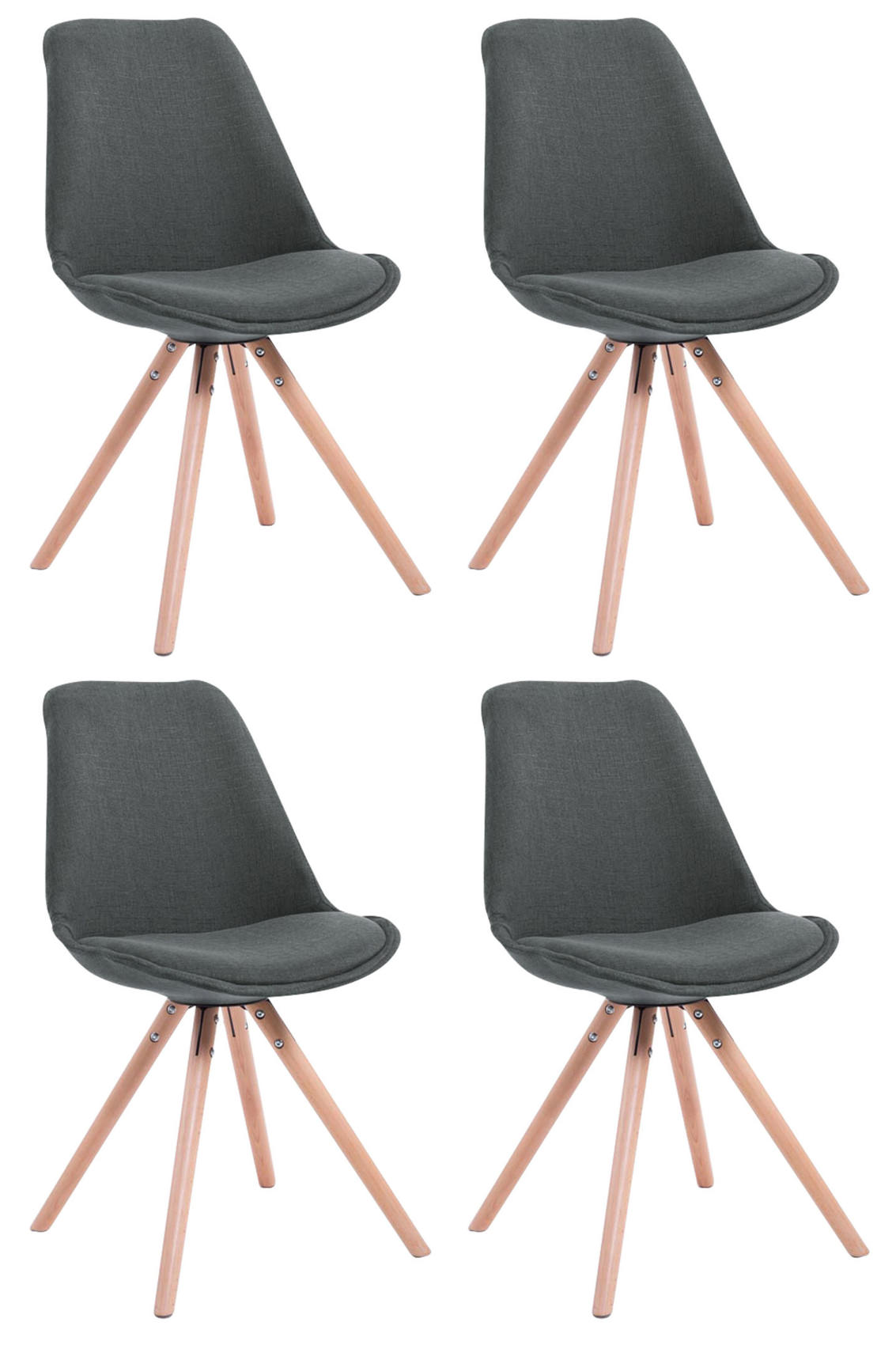 Set van 4 Bezoekersstoelen - Gaststoelen - Elegant Ontwerp met Stabiel Houten Onderstel Kleur donkergrijs Onderstel Kleur natuur