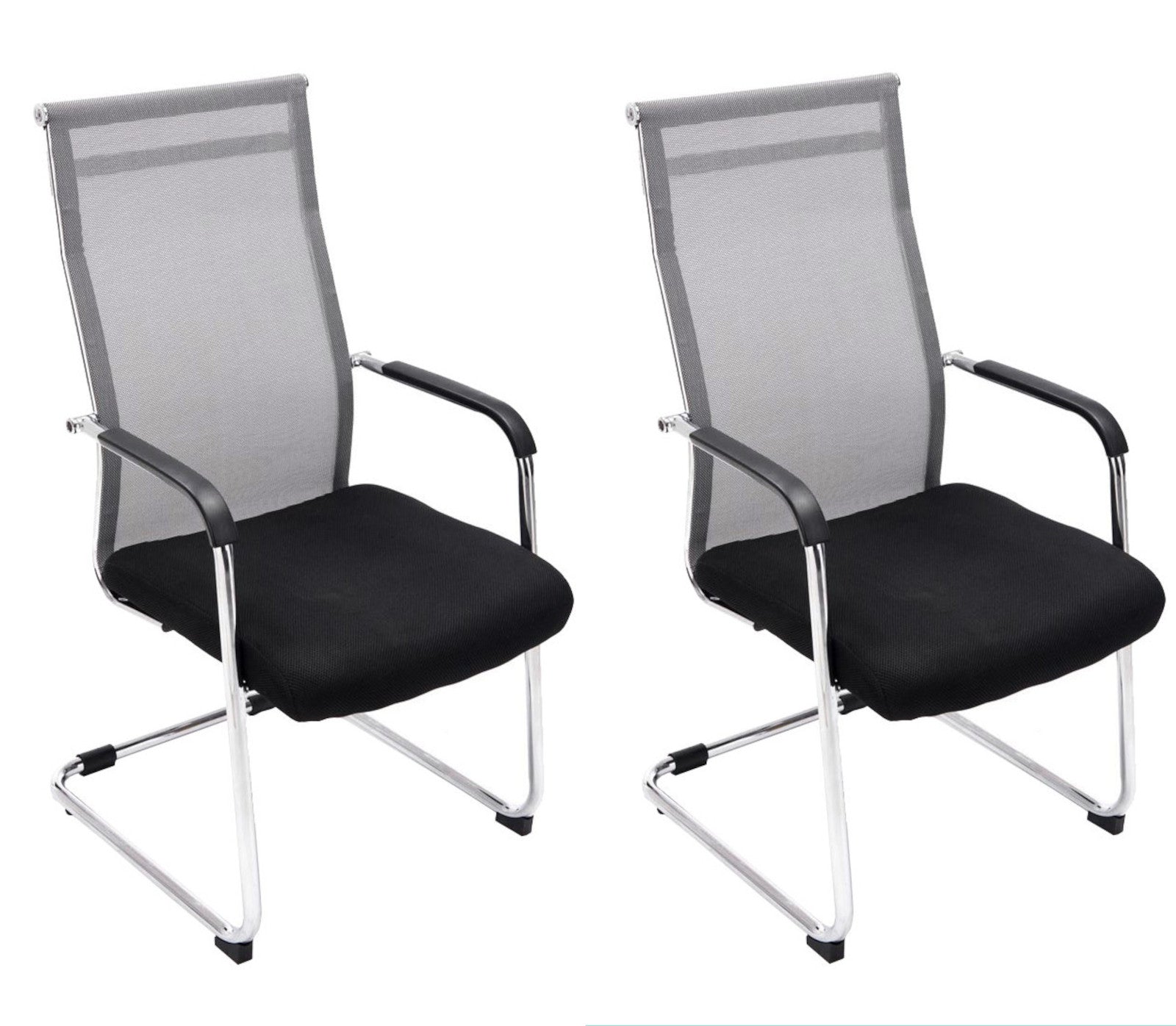 2-delige Set Bezoekersstoelen - Conferentiestoelen - Ergonomisch ontwerp, Metaal in Chroomlook Kleur grijs