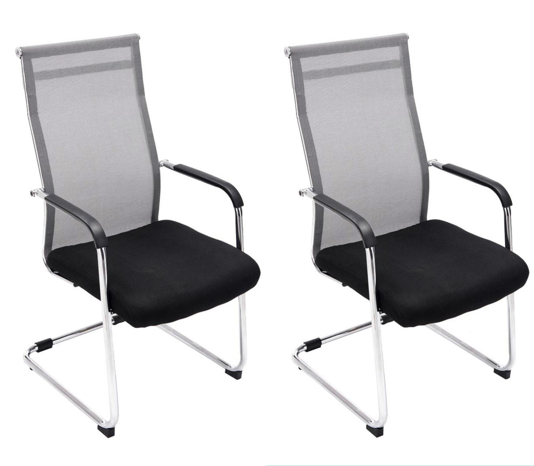2-delige Set Bezoekersstoelen - Conferentiestoelen - Ergonomisch ontwerp, Metaal in Chroomlook Kleur grijs
