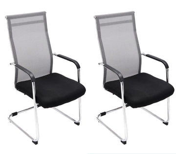 2-delige Set Bezoekersstoelen - Conferentiestoelen - Ergonomisch ontwerp, Metaal in Chroomlook Kleur grijs