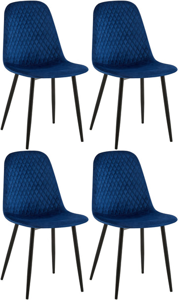 Set van 4 Eetkamerstoelen - Keukenstoelen, Modern Design & Comfort, Onderhoudsvriendelijke Bekleding Kleur blauw